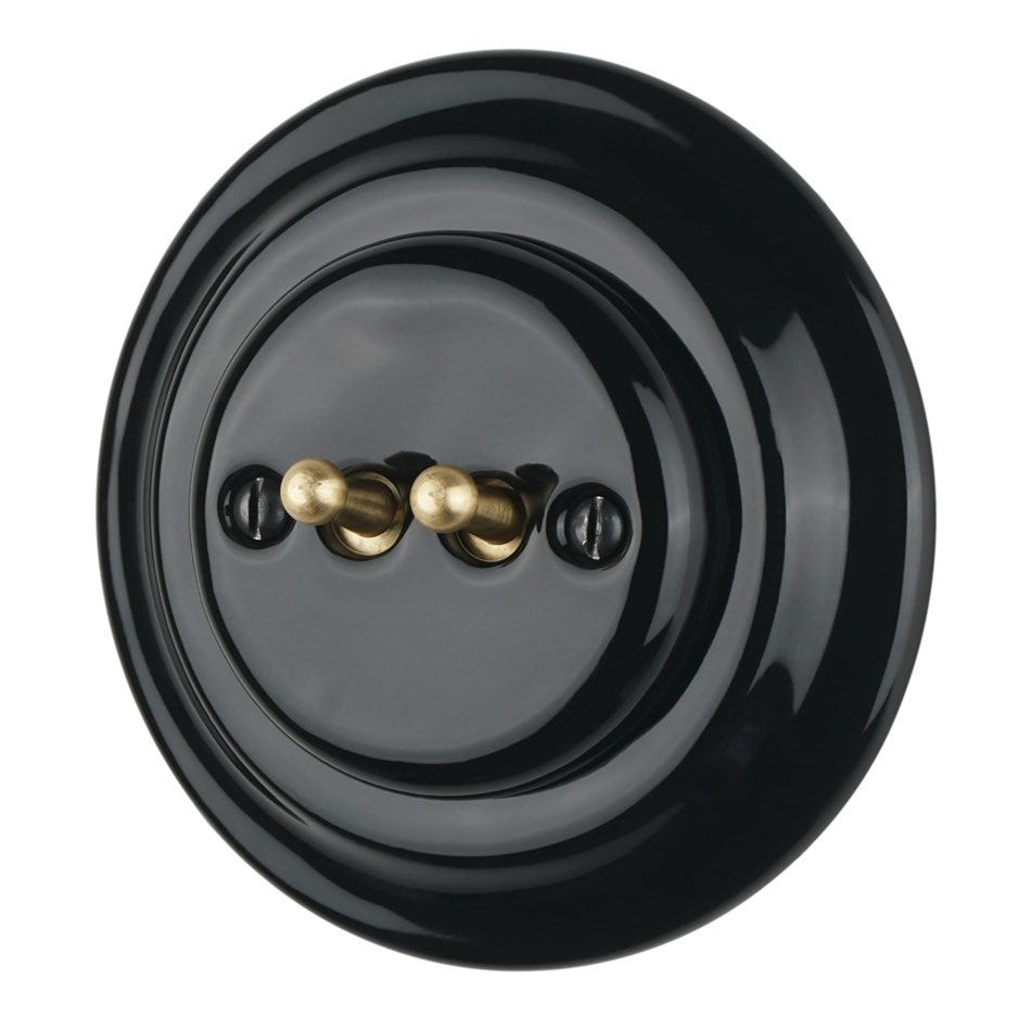 2 Gang Flush-mounted Antique Toggle Switch with Metal Knob