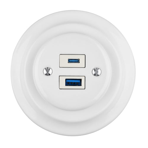 Ceramic USB-A+USB-C 20W 5V-4A Flush Mounted Charging Socket