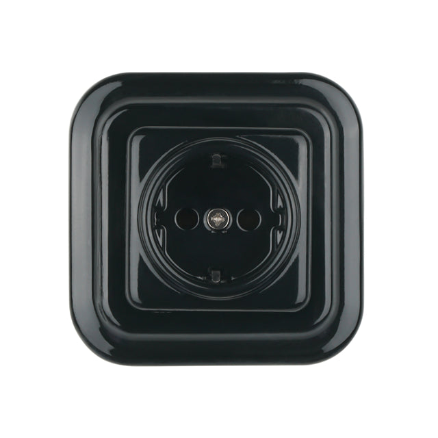 Porcelain Flush-mounted Square Schuko Electric Power Supply Wall Socket