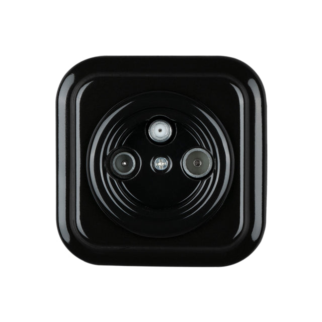 Dia.100mm Ceramic Glazed Retro Recessed TV/SAT Wall Socket