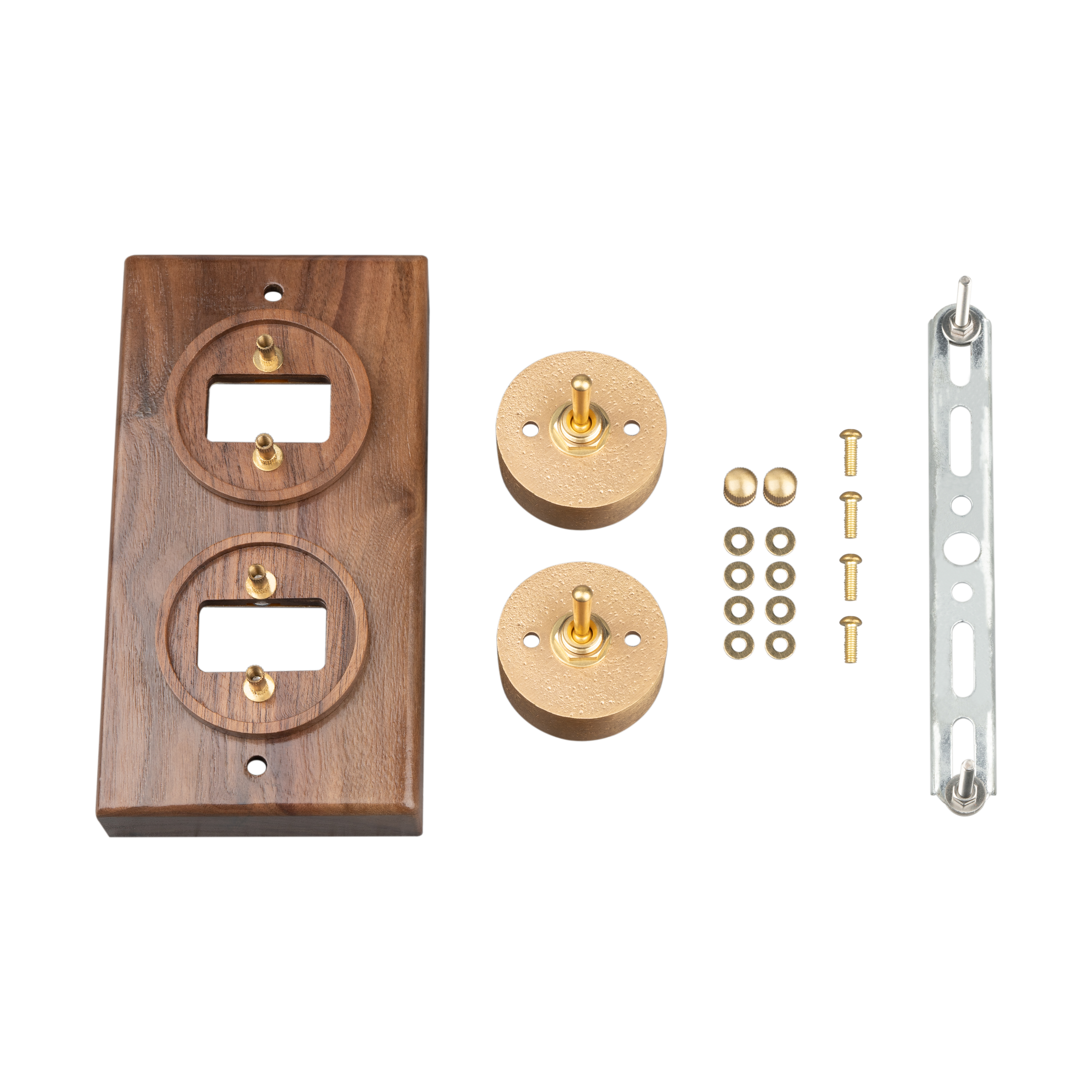 Luxury Double Brass Toggle Wall Switch with Walnut Wood Base
