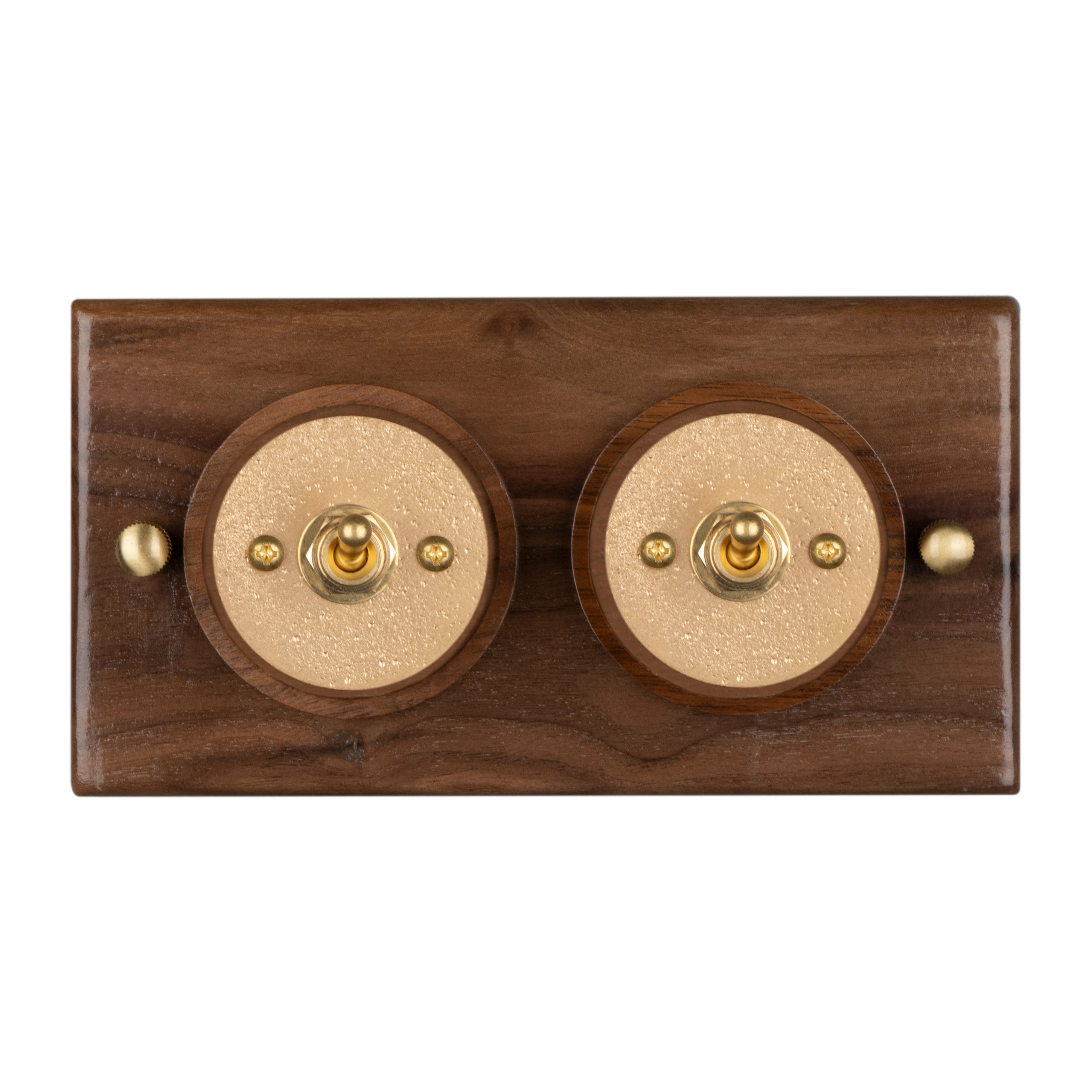 Luxury Double Brass Toggle Wall Switch with Walnut Wood Base