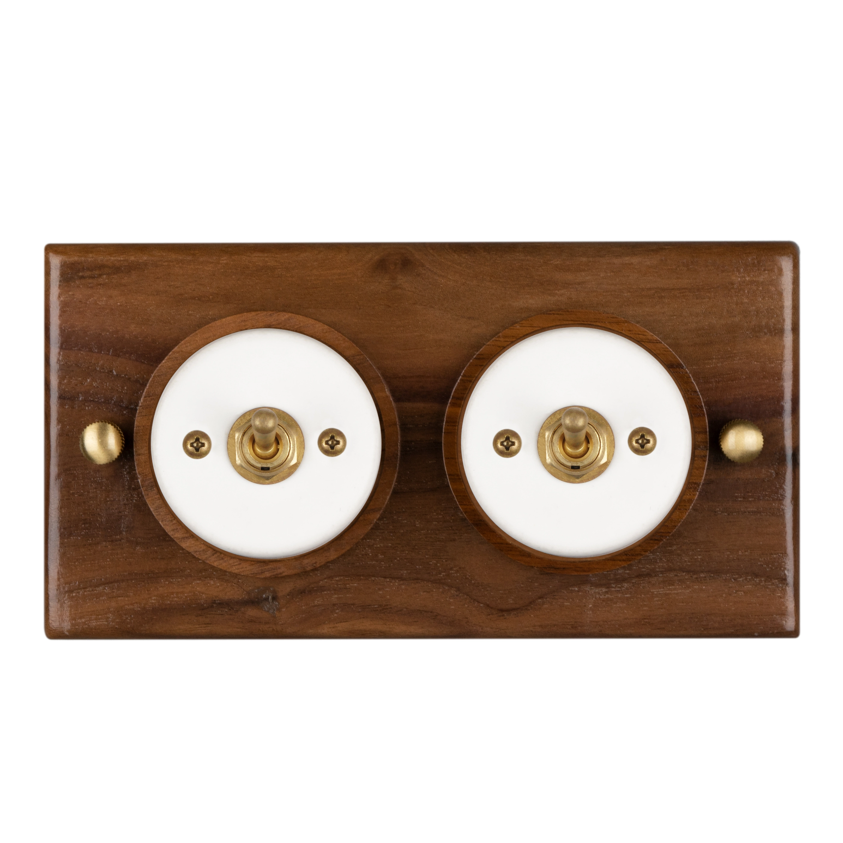 Luxury Double Brass Toggle Wall Switch with Walnut Wood Base