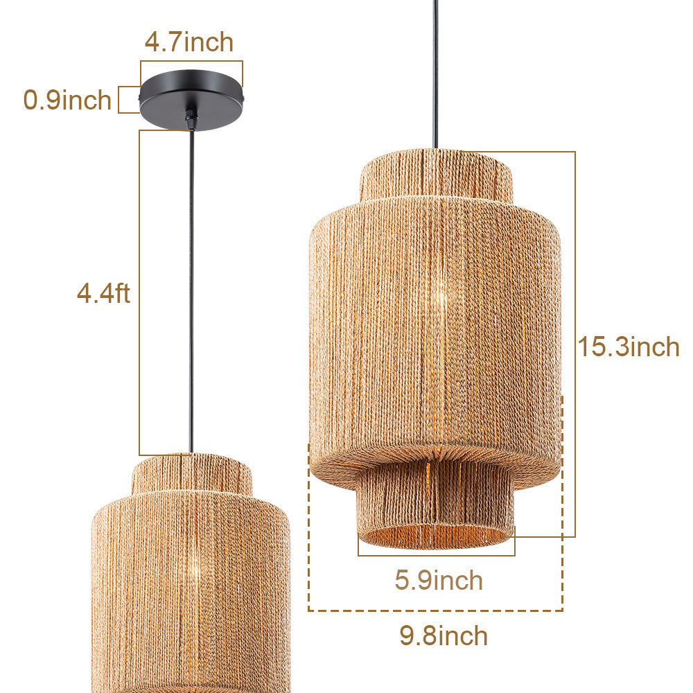 Vintage Rustic Creative Retractable Vase Rattan Hemp Rope Weaving Chandelier